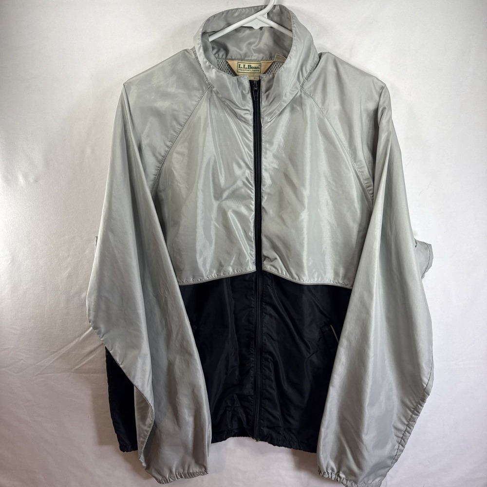 Vintage 90s  LL Bean Wind Breaker Jacket Sz Lg Black and Grey